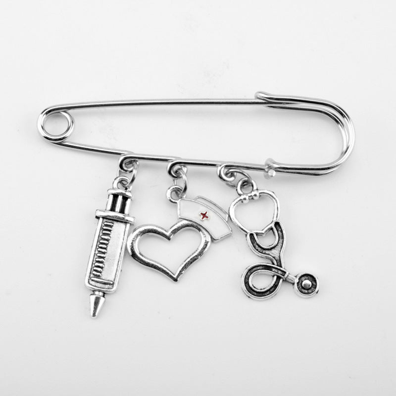 Creative Personality Syringe Syringe Nurse Hat Stethoscope Pin Brooch
