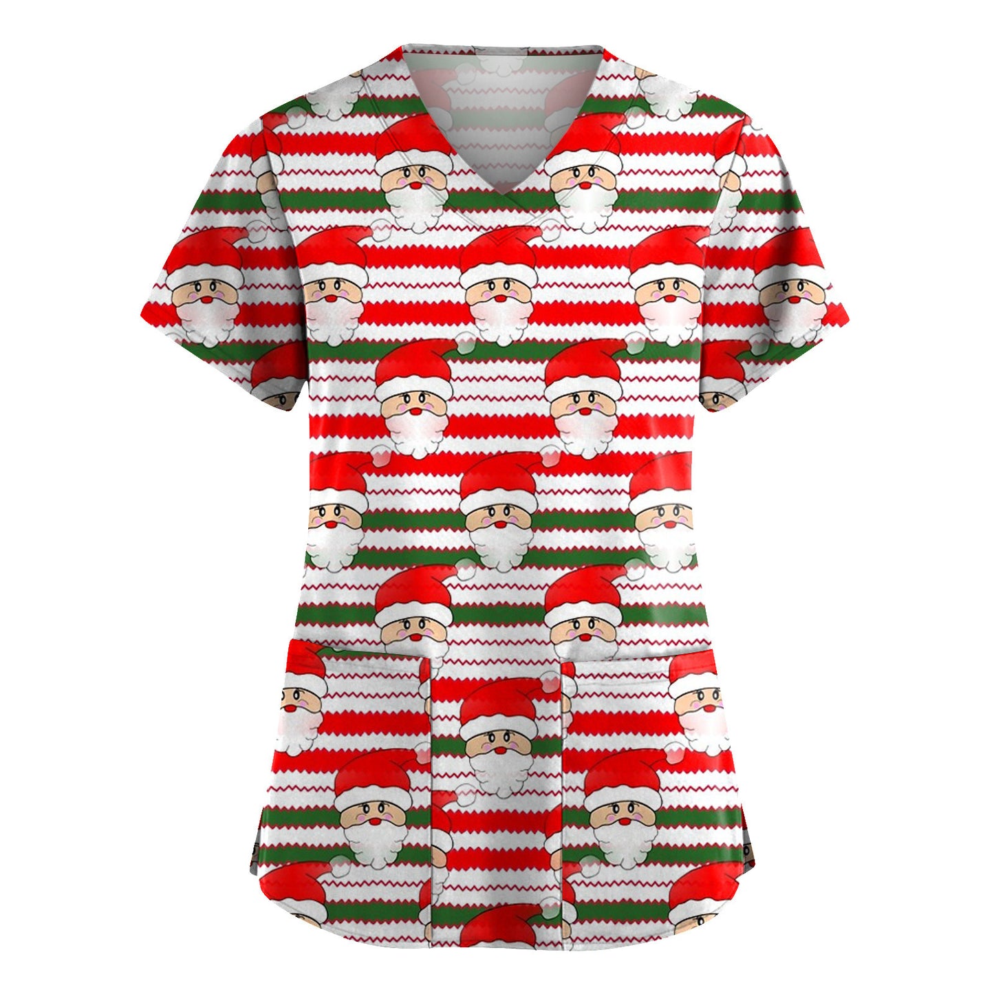 Christmas Printed V-neck Pocket Women's Short Sleeve T-shirt Cloth For Nursing Workers