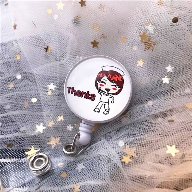 New Design Retractable Nurse Badge Reel Clip Cute Cartoon Pharmacist Heart Stethoscope Doctor Student IC ID Card Badge Holder