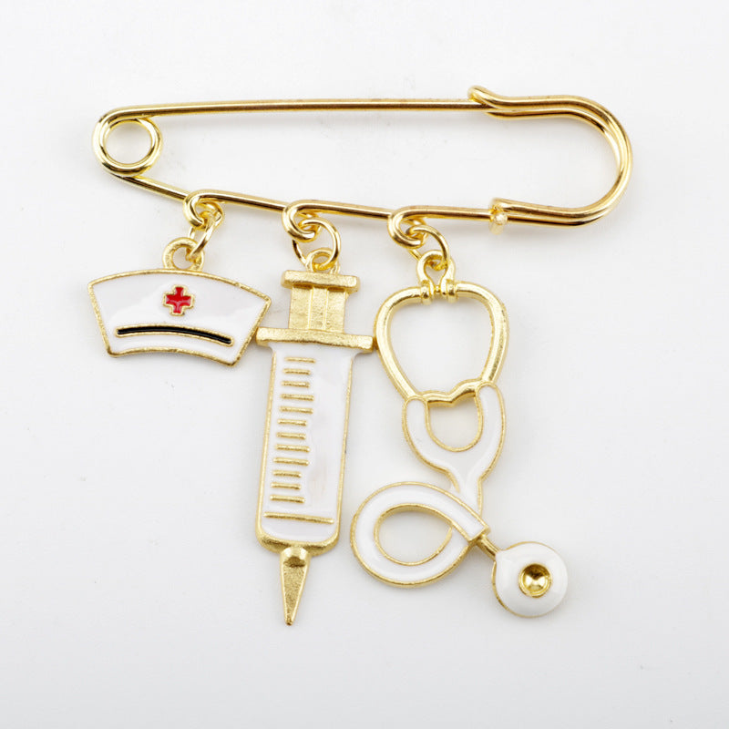 Creative Personality Syringe Syringe Nurse Hat Stethoscope Pin Brooch