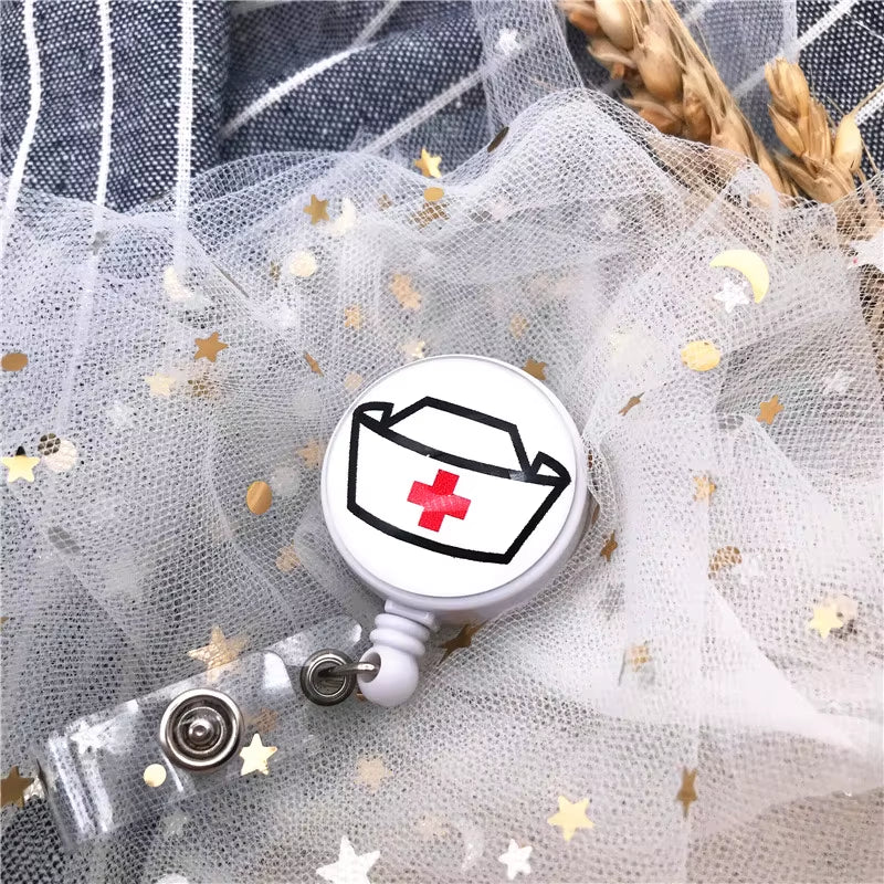 New Design Retractable Nurse Badge Reel Clip Cute Cartoon Pharmacist Heart Stethoscope Doctor Student IC ID Card Badge Holder