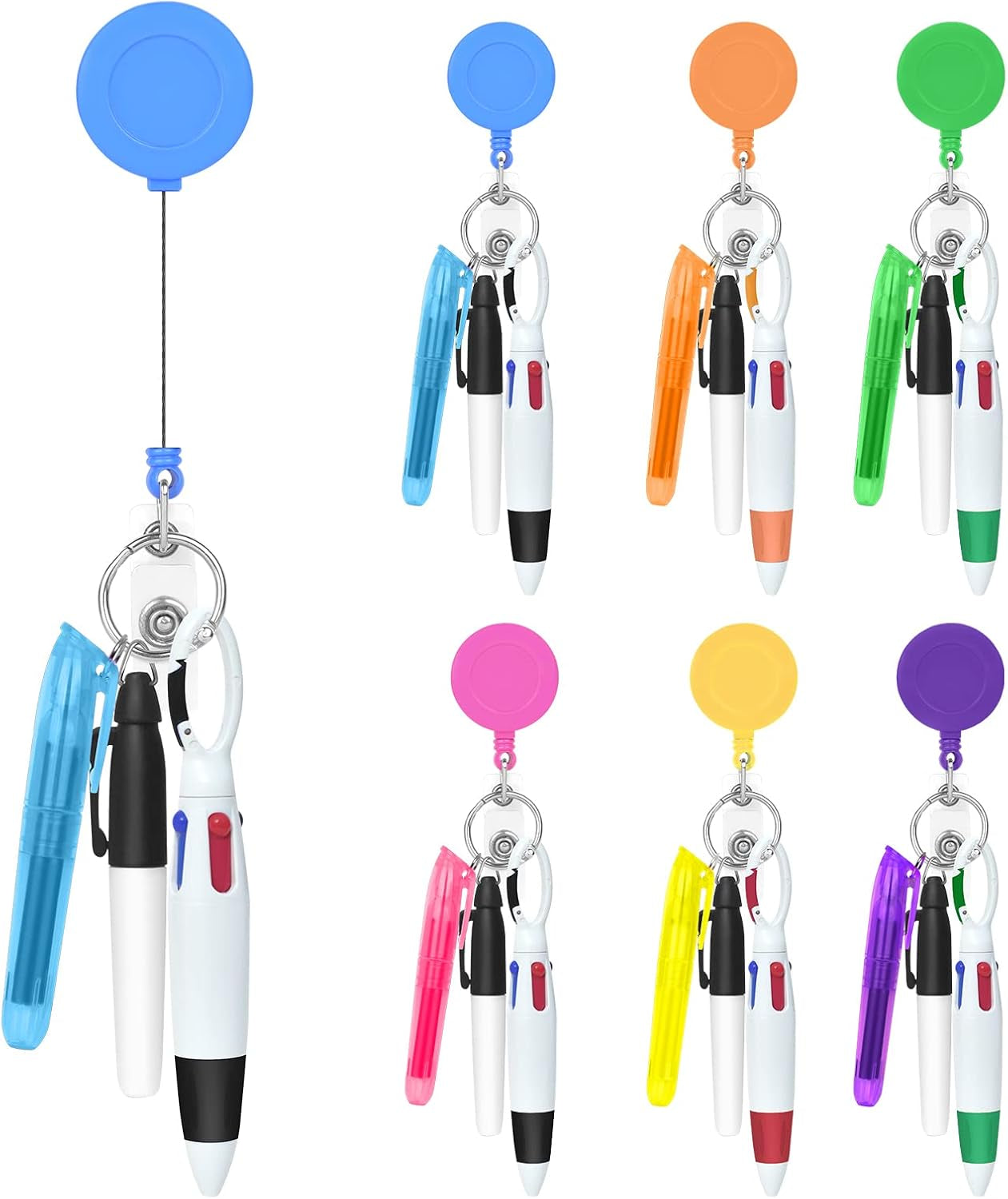 Nurse Pen Set Include 6 Pieces Tip Highlighter 6 Pieces Permanent Marker Pen and 6 Pieces Retractable Ball Pen Pack with 6 Pieces Nurse Badge Clip Retractable ID Name Reels 24 Pieces