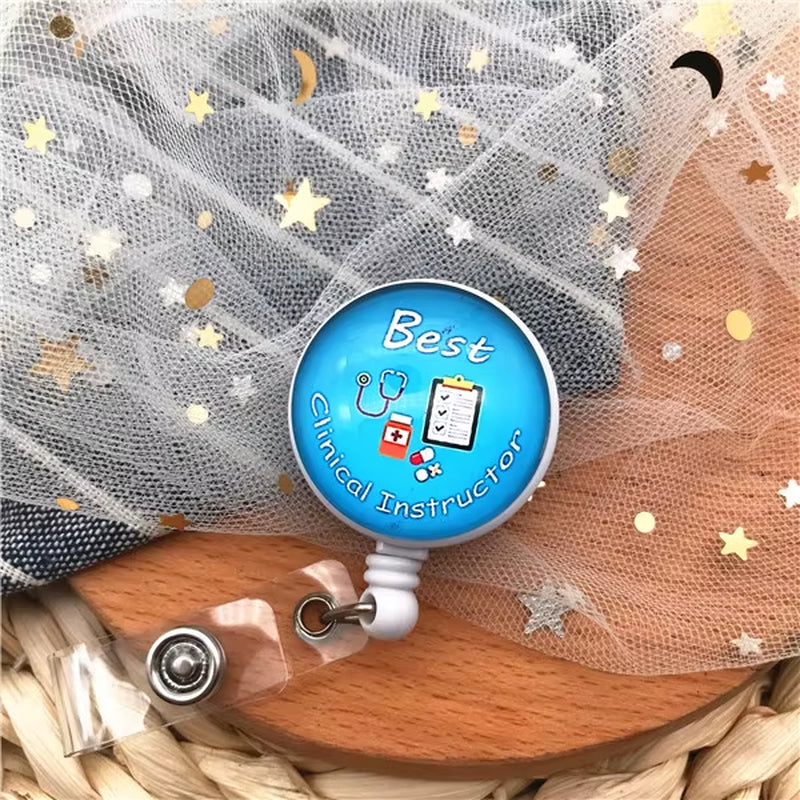 New Design Retractable Nurse Badge Reel Clip Cute Cartoon Pharmacist Heart Stethoscope Doctor Student IC ID Card Badge Holder