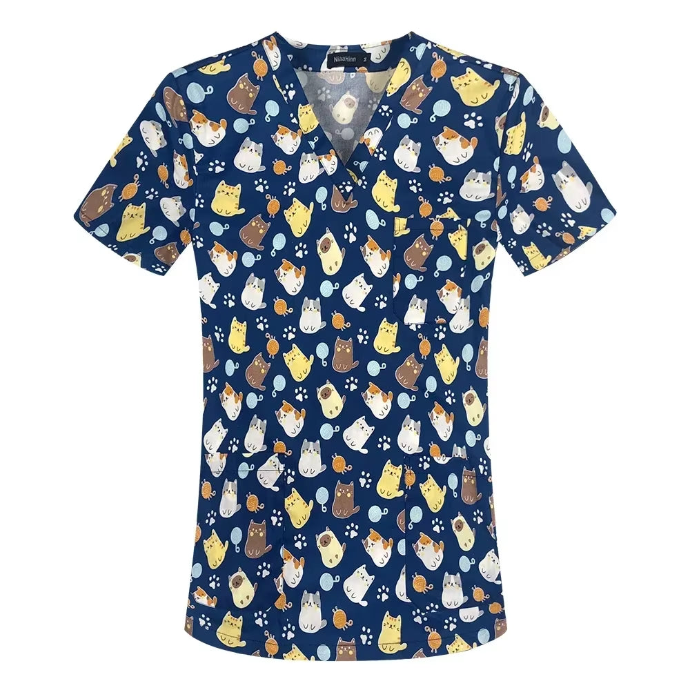 Pharmacist Dentist Veterinary Nurse New Tops Fashion Slim Beauty Scrub Clothes Spa Nurse Pure Cotton Medical Lab Medical Uniform