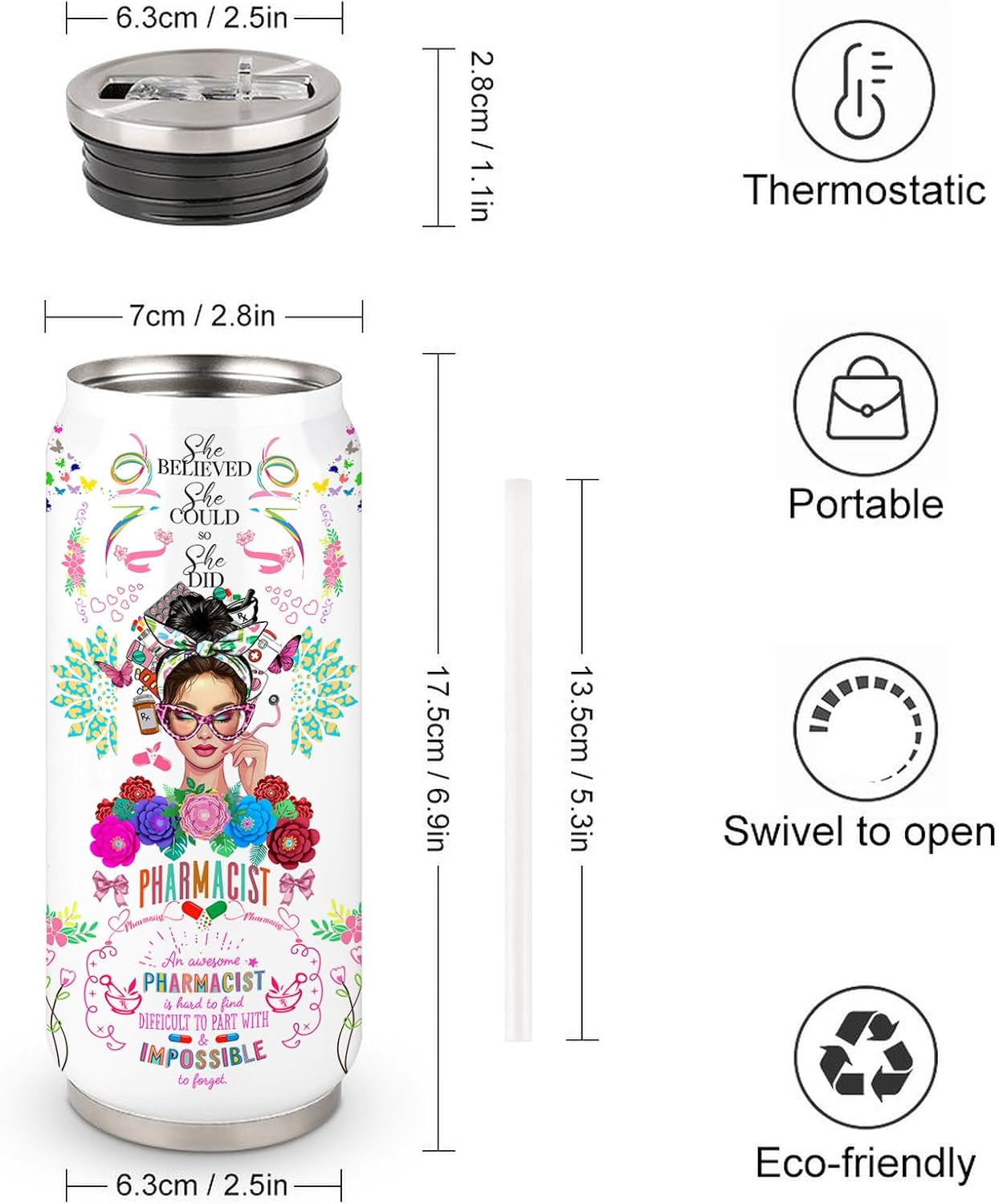 Pharmacist Gifts for Women Girls, Pharmacist Stainless Steel Insulated Tumbler with Straw Lid, Pharmacist Tumbler,Pharmacy Week Appreciation Tumbler Pharmacist Coffee Mug 17 Oz