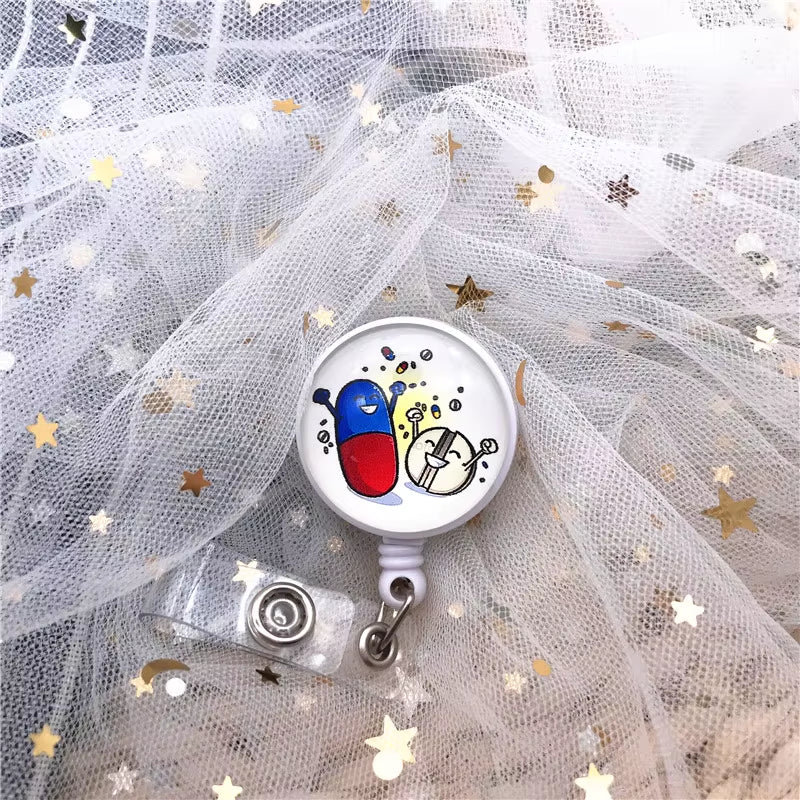New Design Retractable Nurse Badge Reel Clip Cute Cartoon Pharmacist Heart Stethoscope Doctor Student IC ID Card Badge Holder