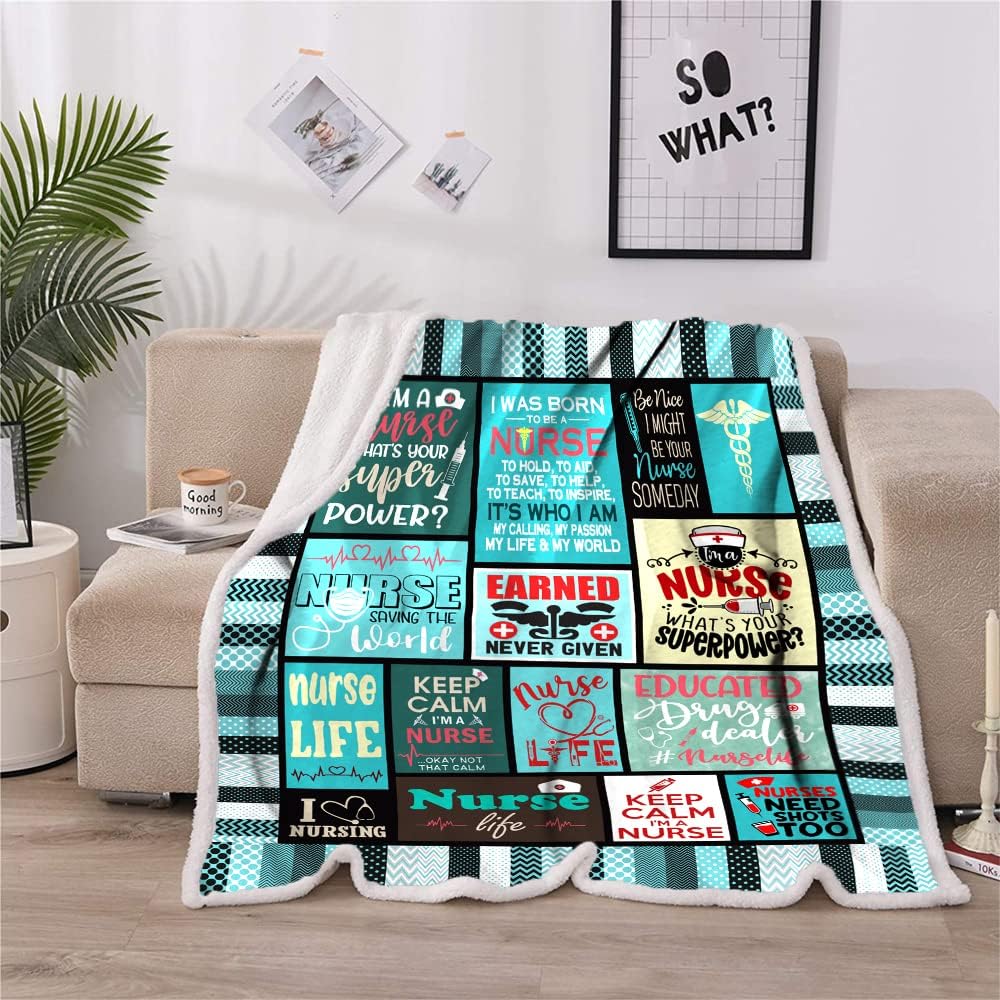 Nurse Gifts Nurses Week Gifts Throw Blanket,Gifts for Nurses,Nurse Gifts for Women Soft Fluffy Sherpa Warm Throw Blankets for Bed, Office and Couch