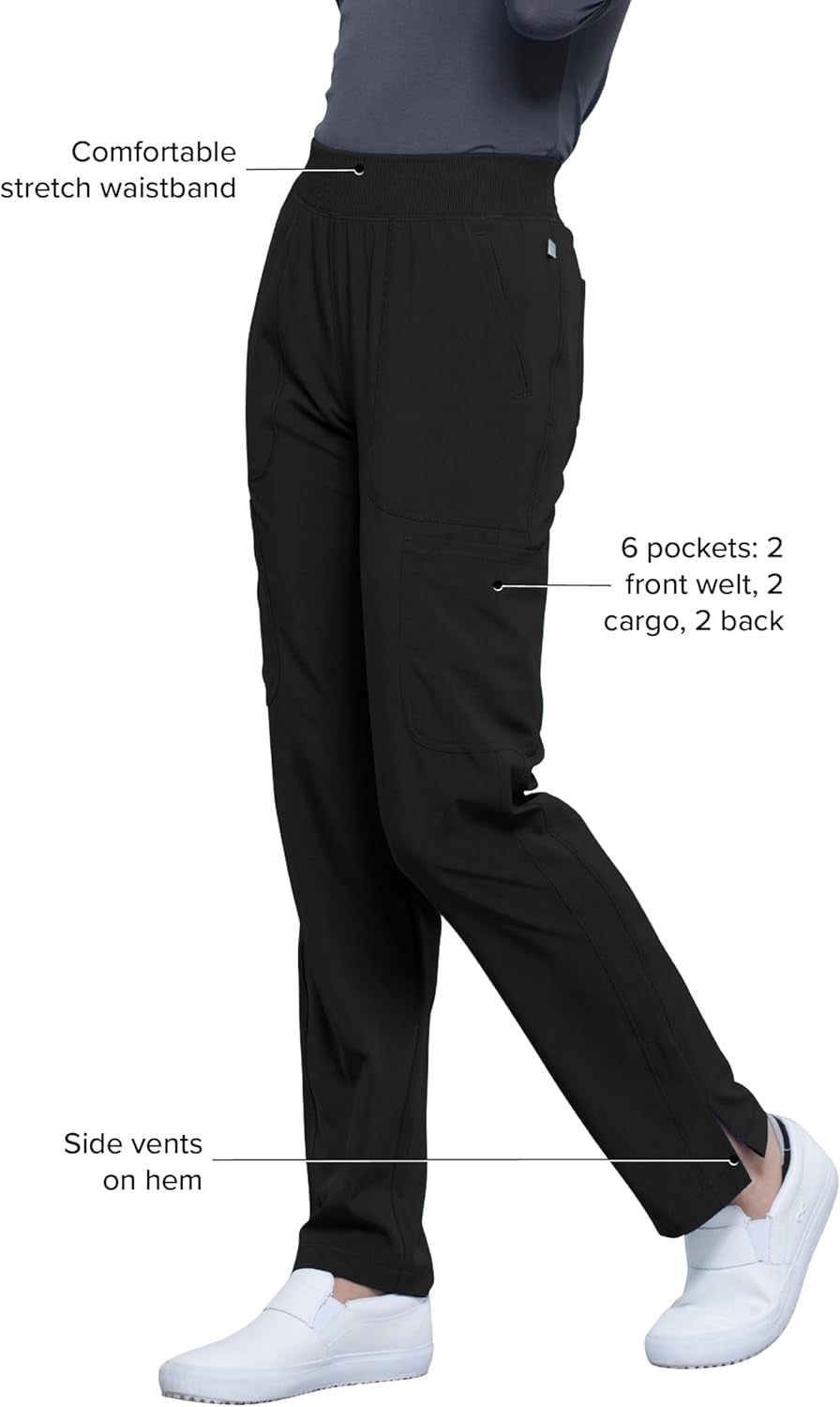 Women'S Scrub Pants Mid Rise Tapered Leg Pull-On Bottoms with Moisture Wicking & 360° Stretch Fabric - CK065A