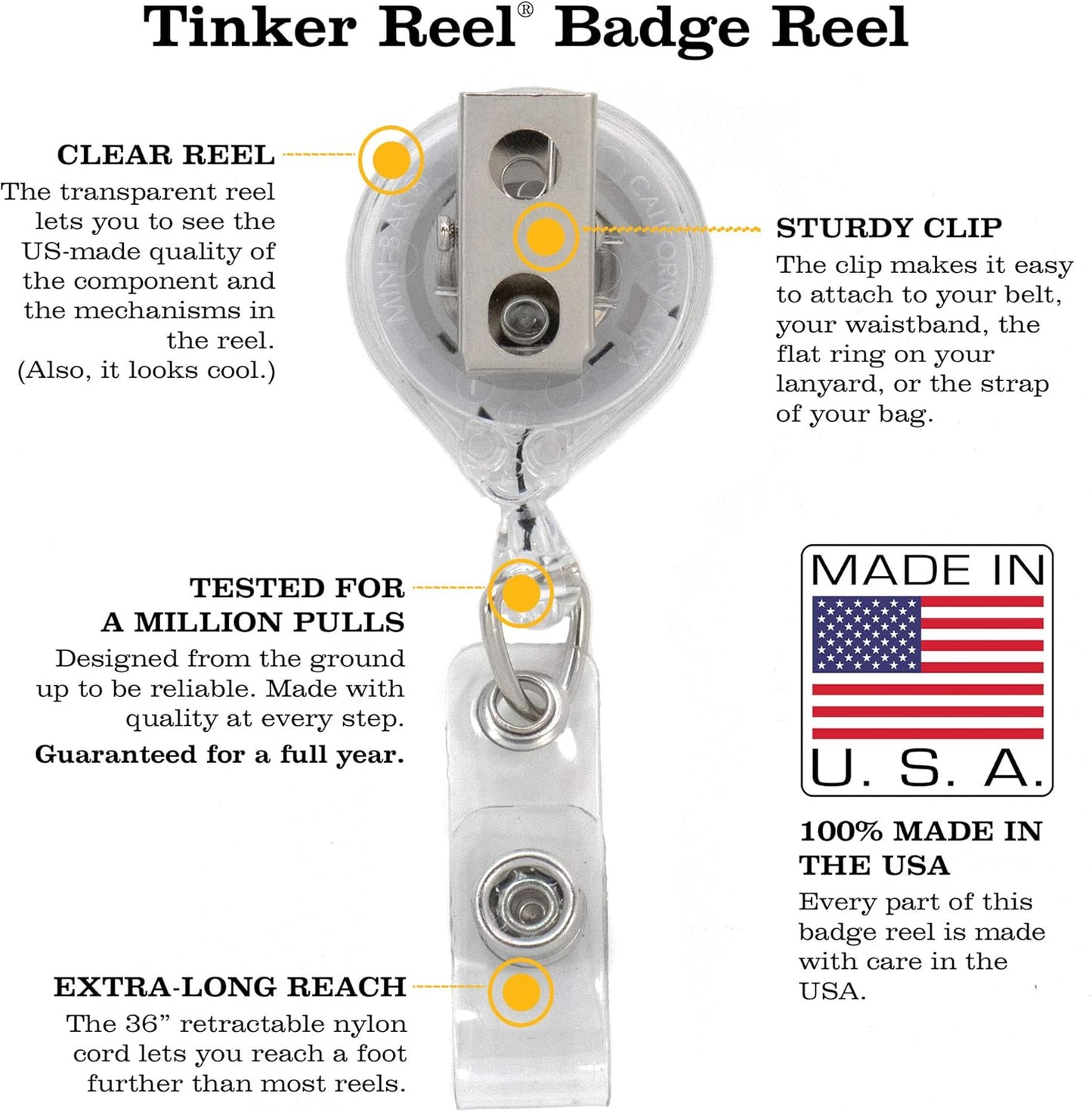 Mcgovern Tinker Reel Retractable Badge Reel - with Alligator Clip and Extra-Long 36 Inch Standard Duty Cord - Based on Rebecca Mcgovern Artwork - Made in the USA