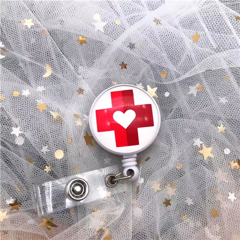 New Design Retractable Nurse Badge Reel Clip Cute Cartoon Pharmacist Heart Stethoscope Doctor Student IC ID Card Badge Holder