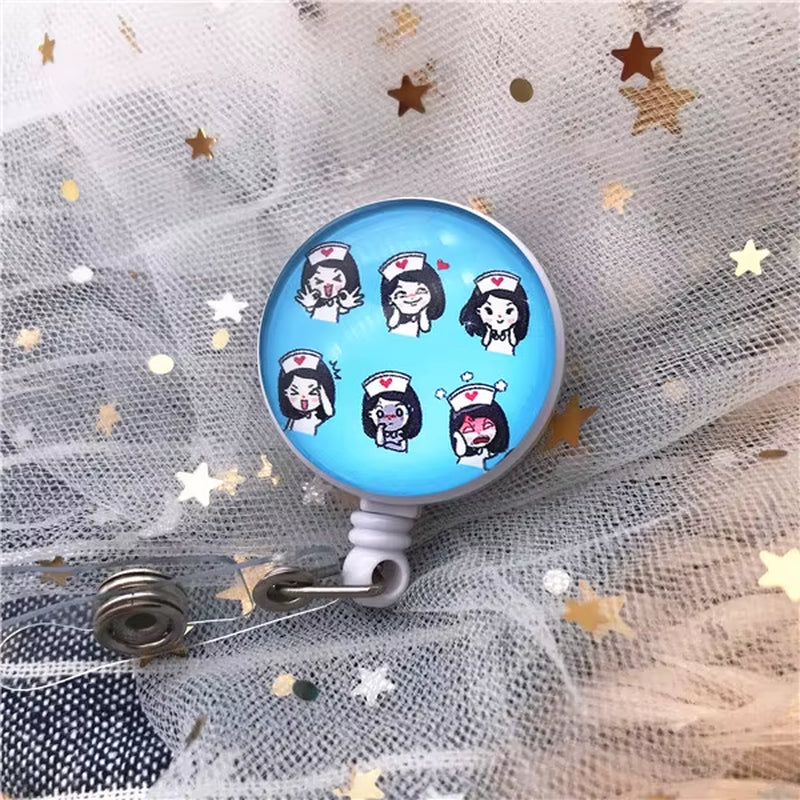New Design Retractable Nurse Badge Reel Clip Cute Cartoon Pharmacist Heart Stethoscope Doctor Student IC ID Card Badge Holder