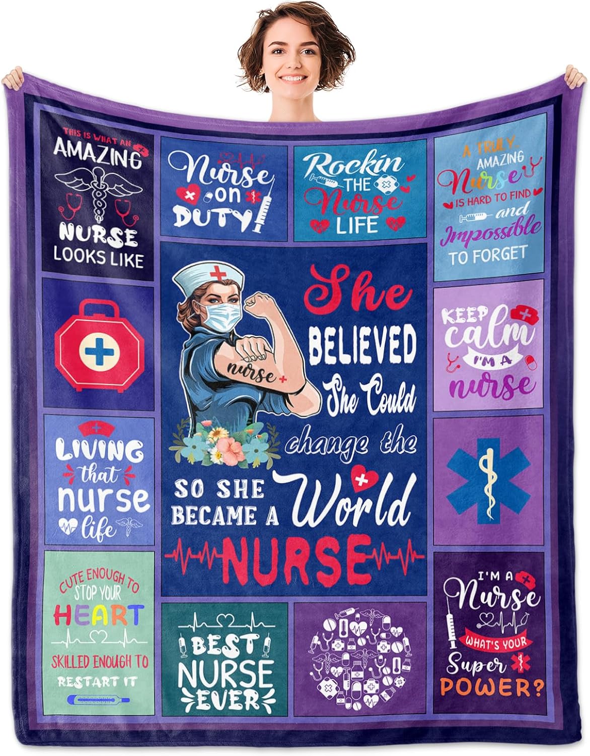 Nurse Gifts Nurses Week Gifts Throw Blanket,Gifts for Nurses,Nurse Gifts for Women Soft Fluffy Sherpa Warm Throw Blankets for Bed, Office and Couch
