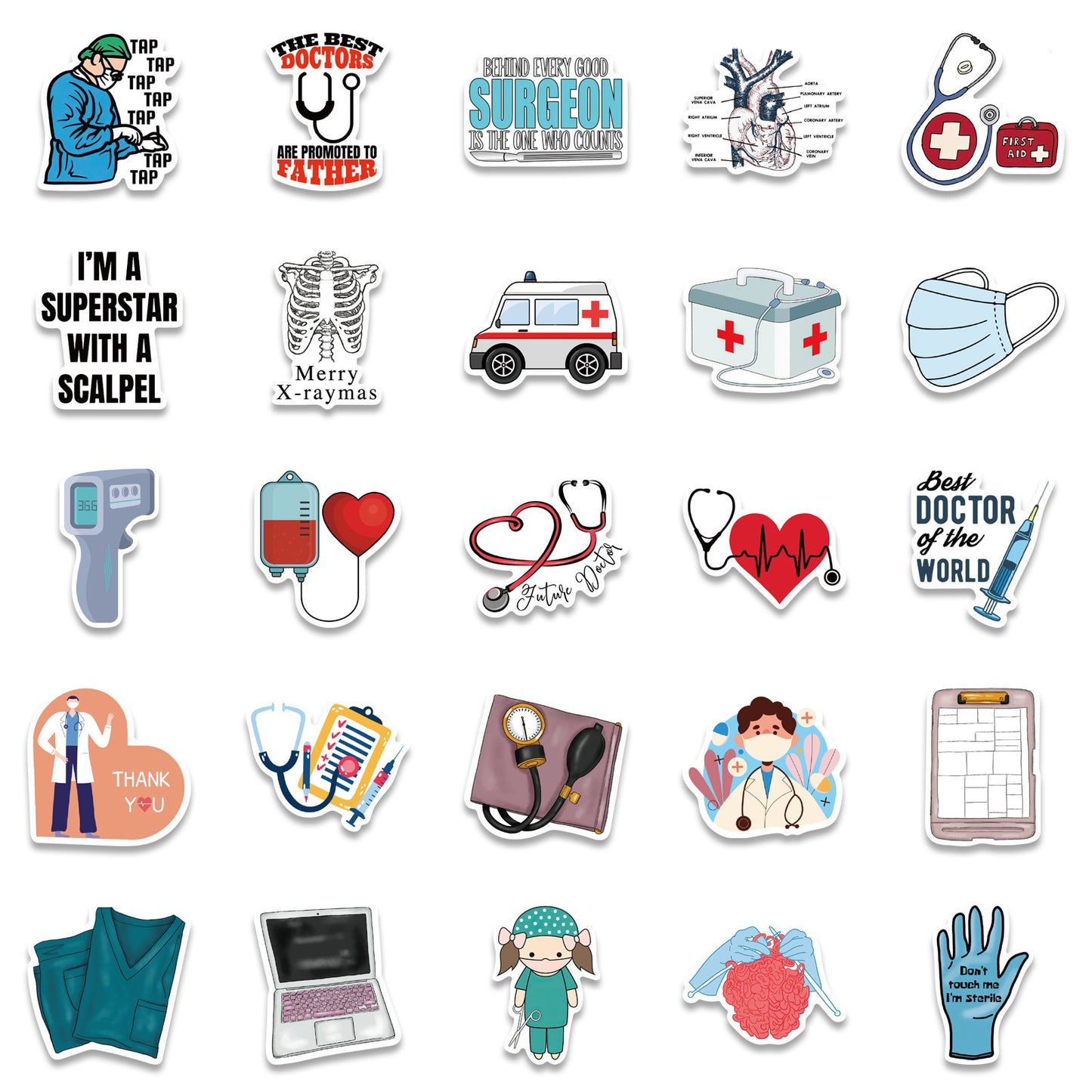 50 Cartoon Professional Doctor Graffiti Stickers