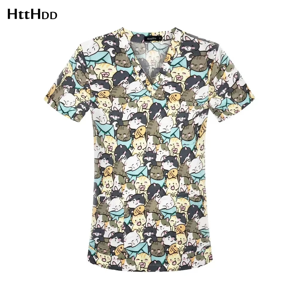 Pharmacist Dentist Veterinary Nurse New Tops Fashion Slim Beauty Scrub Clothes Spa Nurse Pure Cotton Medical Lab Medical Uniform