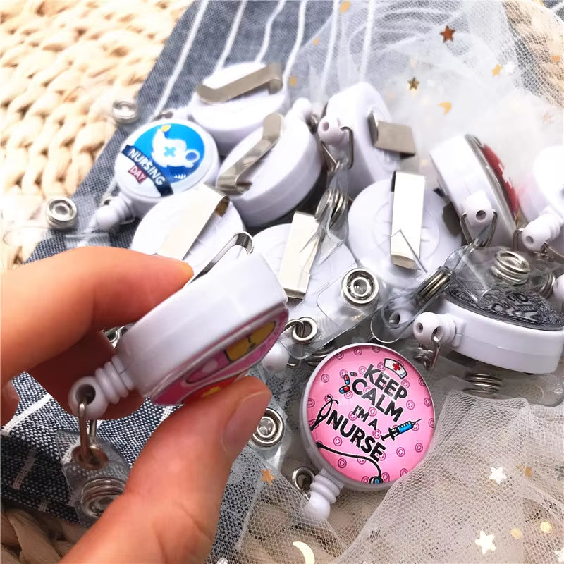 New Design Retractable Nurse Badge Reel Clip Cute Cartoon Pharmacist Heart Stethoscope Doctor Student IC ID Card Badge Holder