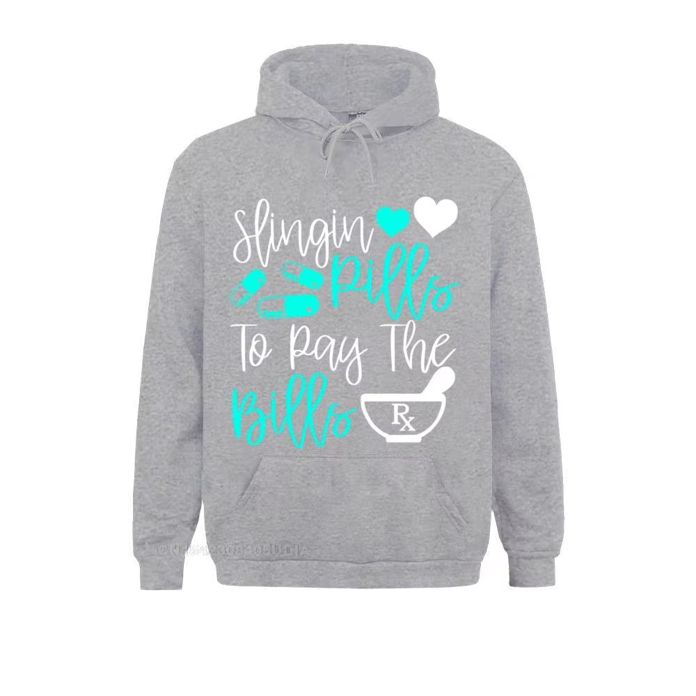 Slinging Pills to Pay the Bills Funny Pharmacist Pharmacy Pullover Hoodie Sweatshirts for Men Slim Fit Hoodies Fashion Hoods