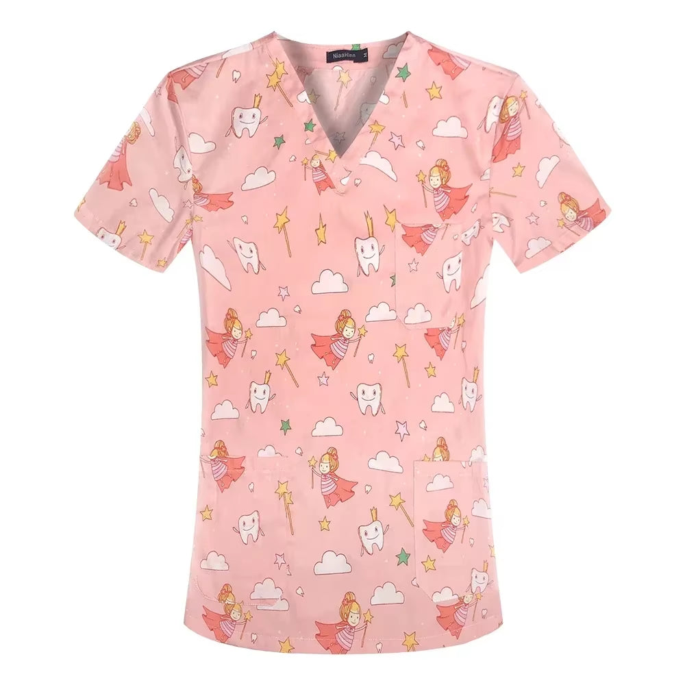Pharmacist Dentist Veterinary Nurse New Tops Fashion Slim Beauty Scrub Clothes Spa Nurse Pure Cotton Medical Lab Medical Uniform