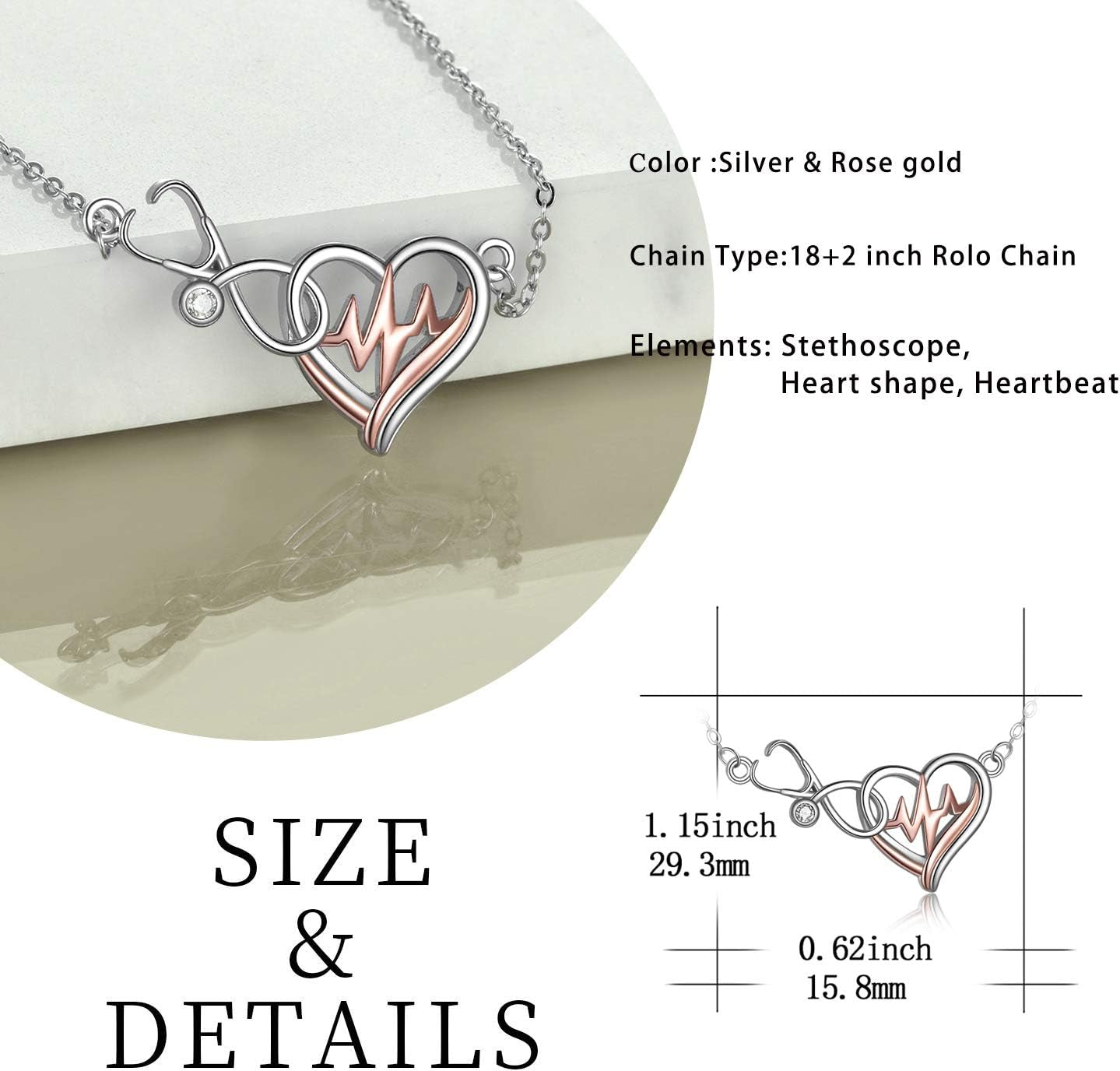 Sterling Silver Nurse Jewelry for Women Stethoscope Necklace Caduceus Necklace Nurse Christmas Gifts Nurse Themed Pendant Doctor Jewelry Graduation Gifts for Medical Student