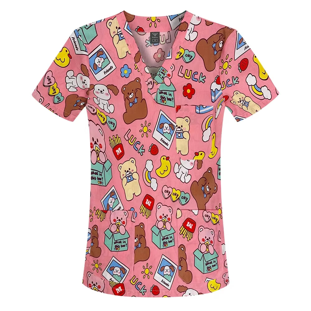 Pharmacist Dentist Veterinary Nurse New Tops Fashion Slim Beauty Scrub Clothes Spa Nurse Pure Cotton Medical Lab Medical Uniform
