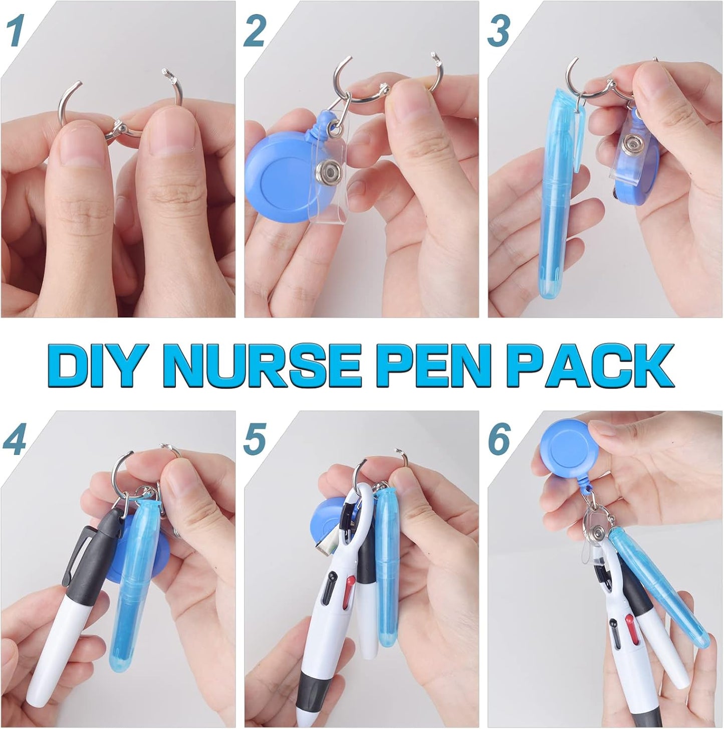 Nurse Pen Set Include 6 Pieces Tip Highlighter 6 Pieces Permanent Marker Pen and 6 Pieces Retractable Ball Pen Pack with 6 Pieces Nurse Badge Clip Retractable ID Name Reels 24 Pieces