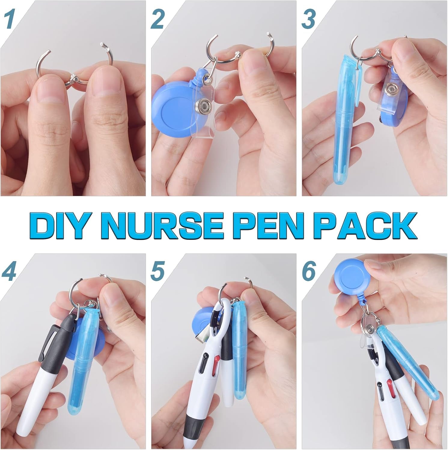 Nurse Pen Set Include 6 Pieces Tip Highlighter 6 Pieces Permanent Marker Pen and 6 Pieces Retractable Ball Pen Pack with 6 Pieces Nurse Badge Clip Retractable ID Name Reels 24 Pieces