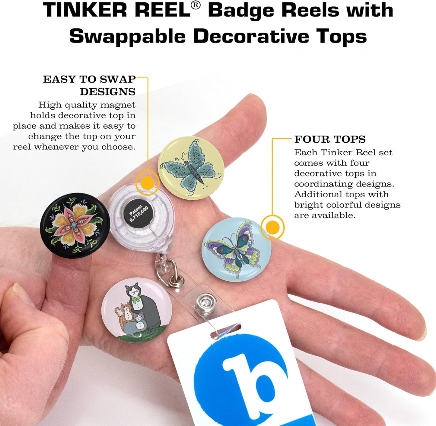 Mcgovern Tinker Reel Retractable Badge Reel - with Alligator Clip and Extra-Long 36 Inch Standard Duty Cord - Based on Rebecca Mcgovern Artwork - Made in the USA