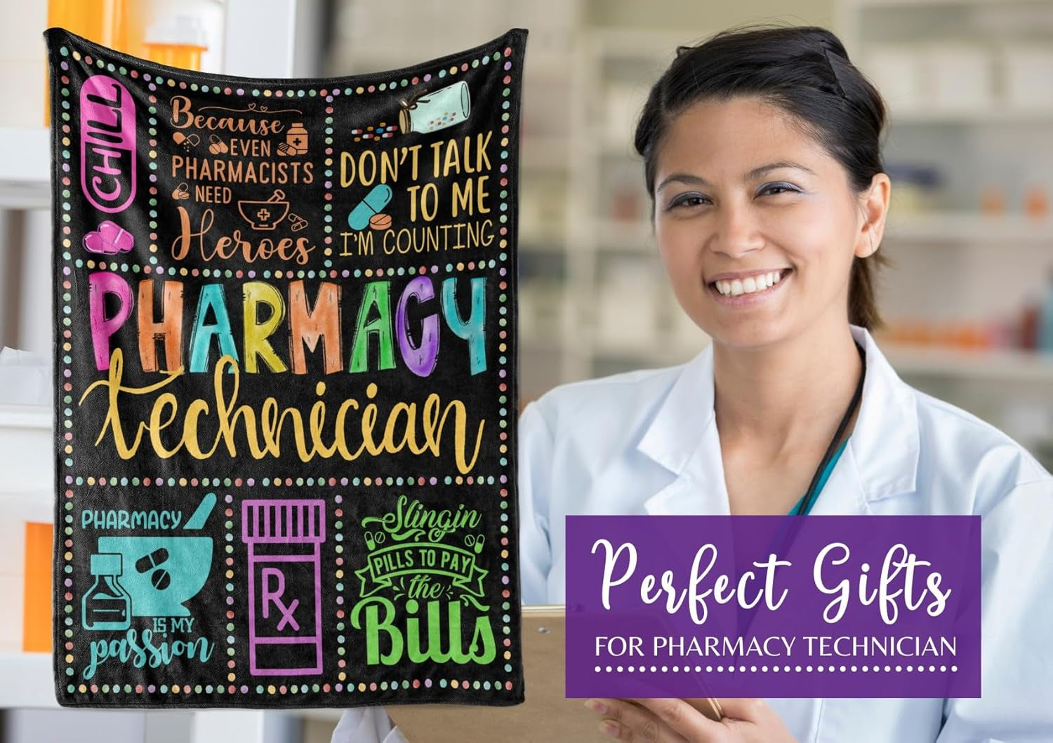 Pharmacy Technician Gifts, Throw Blanket for Pharmacy Tech for Christmas, Birthday - 50" X 65"