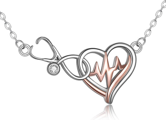Sterling Silver Nurse Jewelry for Women Stethoscope Necklace Caduceus Necklace Nurse Christmas Gifts Nurse Themed Pendant Doctor Jewelry Graduation Gifts for Medical Student