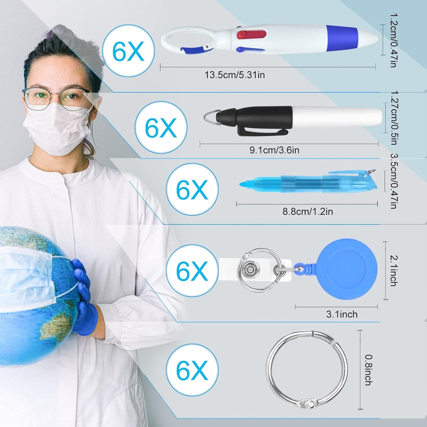 Nurse Pen Set Include 6 Pieces Tip Highlighter 6 Pieces Permanent Marker Pen and 6 Pieces Retractable Ball Pen Pack with 6 Pieces Nurse Badge Clip Retractable ID Name Reels 24 Pieces