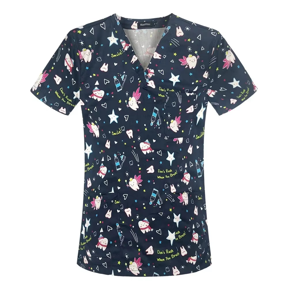 Pharmacist Dentist Veterinary Nurse New Tops Fashion Slim Beauty Scrub Clothes Spa Nurse Pure Cotton Medical Lab Medical Uniform