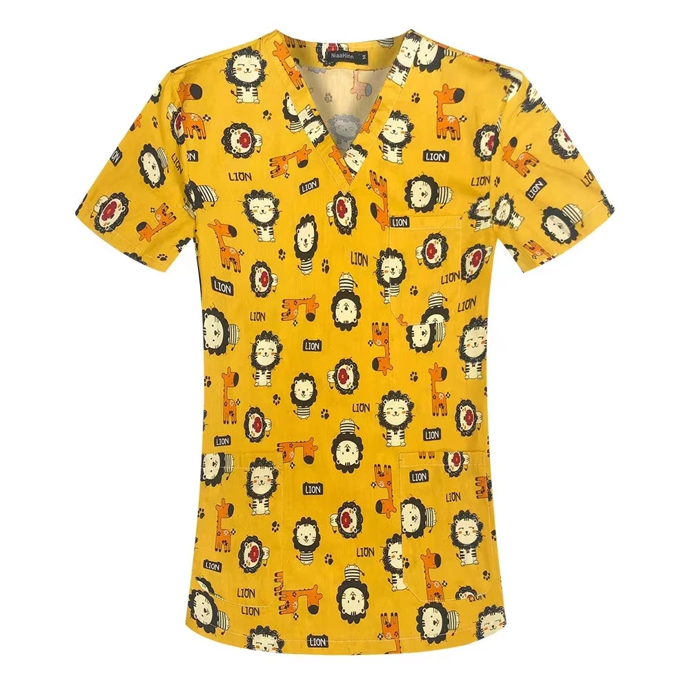 Pharmacist Dentist Veterinary Nurse New Tops Fashion Slim Beauty Scrub Clothes Spa Nurse Pure Cotton Medical Lab Medical Uniform