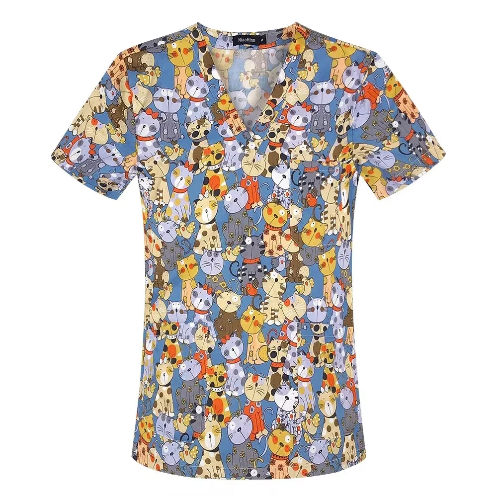 Pharmacist Dentist Veterinary Nurse New Tops Fashion Slim Beauty Scrub Clothes Spa Nurse Pure Cotton Medical Lab Medical Uniform