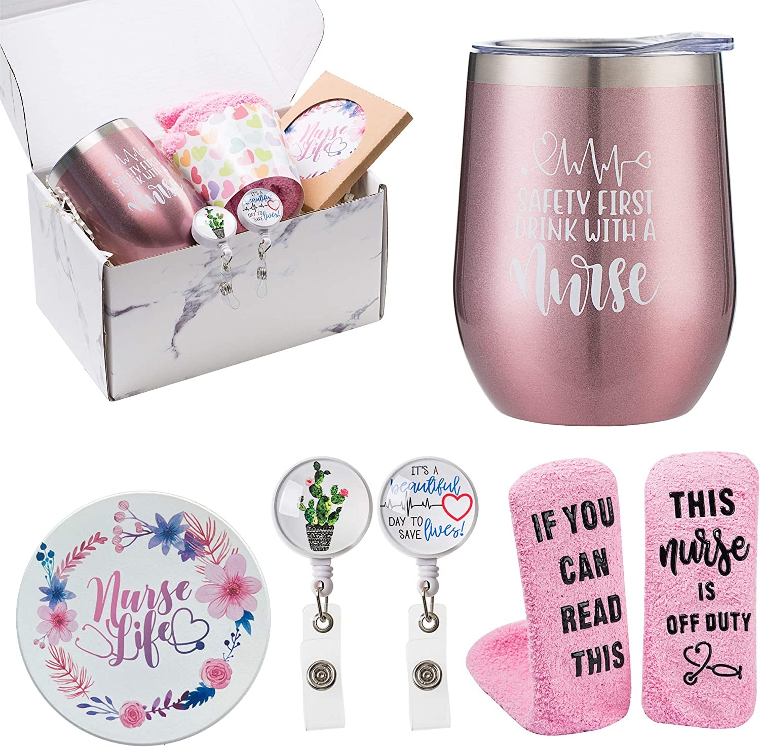 Nurse Gift Box for Women - Nurse Appreciation Gift Set, Nurse Graduation, Nursing School, Nurse Christmas Gifts - Nurse Practitioner, RG Gift - Wine Tumbler Gift Set for Nurse